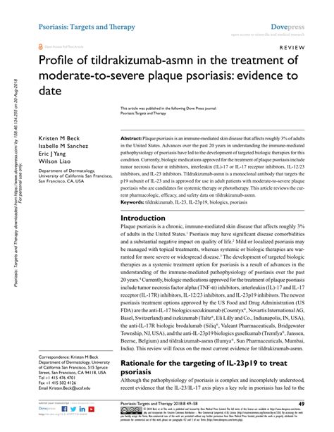 Pdf Profile Of Tildrakizumab Asmn In The Treatment Of Moderate To