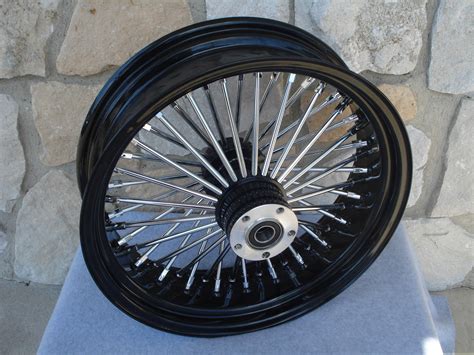 18x85 Black Fat Spoke Rear Dual Disc Wheel For Harley Choppers 240