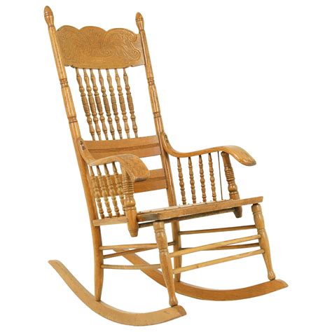 Vintage Oak Rocking Chair With Pressed Back At 1stdibs