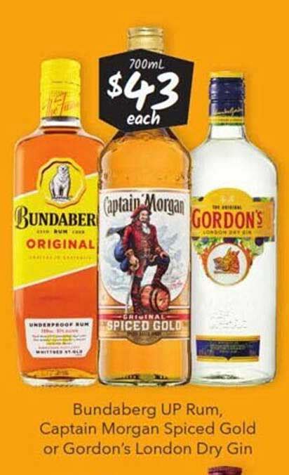 Bundaberg Up Rum Captain Morgan Spiced Gold Or Gordon S London Dry Gin Offer At Cellarbrations