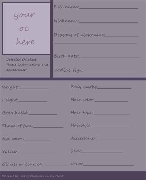 Is Very Helpful For A Profile For Your Oc Character Sheet Writing