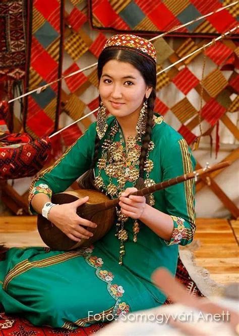 Turkmen Girl In National Dress Costumes Around The World