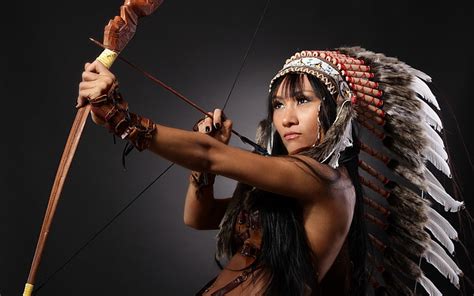 Hd Wallpaper Native American Archer Woman Bow Headdress Feathers Arrows Wallpaper Flare