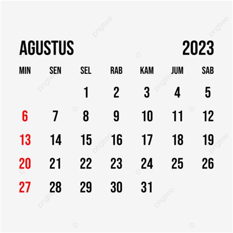 Kalender Agustus 2023 Png Vector Psd And Clipart With Transparent