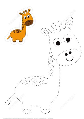 Trace and Color Cute Giraffe | Free Printable Puzzle Games