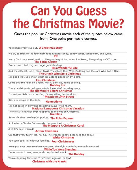 Holiday Movie Quiz Printable
