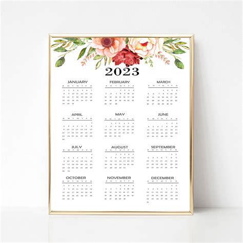 2023 Yearly Calendar 2023 Calendar Floral Calendar 2023 Etsy Finland