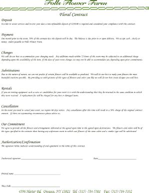 florist contract template fill  printable