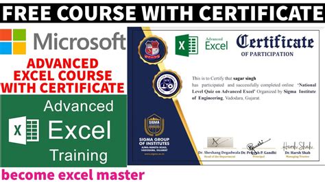 Microsoft Excel Free Certificate Ms Excel Certificate Excel