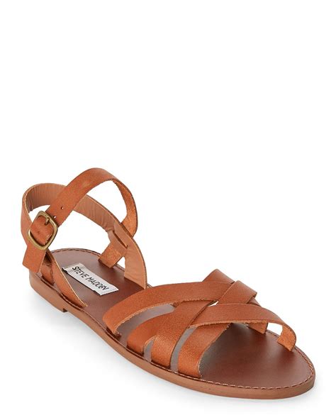 Steve Madden Leather Cognac Sweeti Strappy Flat Sandals In Brown Lyst