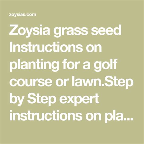 Zoysia Grass Seed Instructions On Planting For A Golf Course Or Lawn