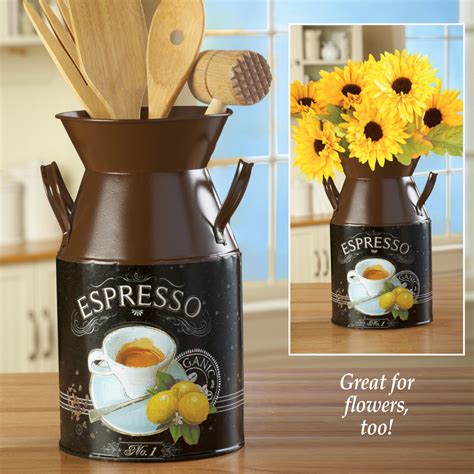 See more ideas about coffee kitchen, coffee theme kitchen, coffee decor. Coffee-themed Espresso Milk Canister Utensil Flower Holder ...