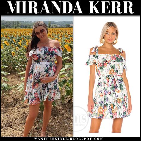 Miranda Kerr In White Floral Print Off Shoulder Mini Dress On August 13