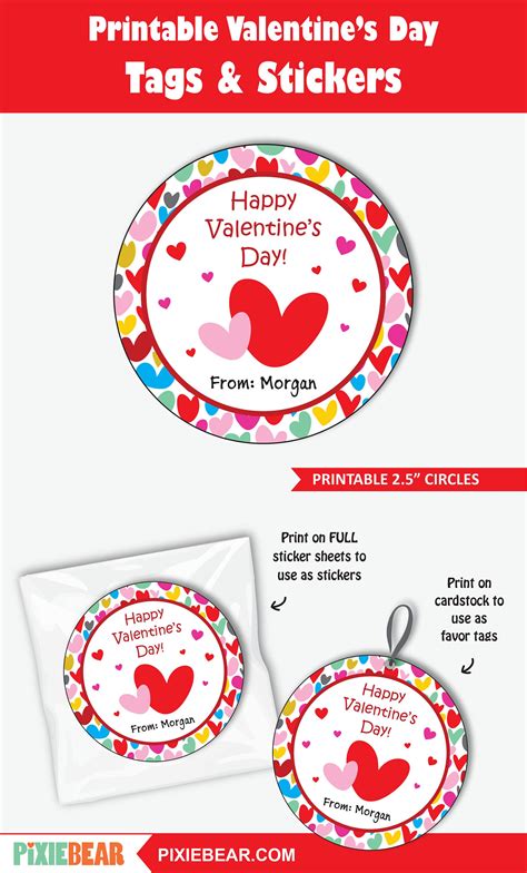 Valentines Day Hearts Stickers For Kids Printable Valentine Etsy