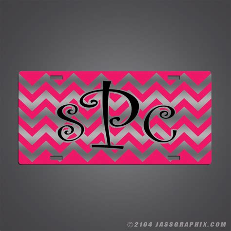 Custom Chevron Monogrammed License Plate With Hot Pink Stripes Order