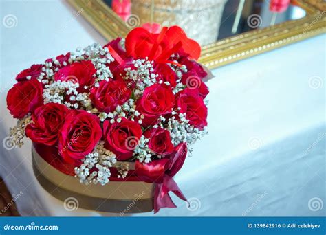 Heart Shaped Bouquet Of Beautiful Rose Flowers In The T Box