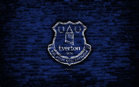 Download wallpapers Everton FC, logo, blue brick wall, Premier League ...