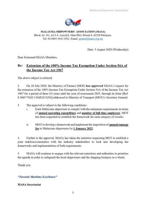 Laws of malaysia act 53 income tax act 1967 arrangement of sections part i preliminary section 1. Re: Extension of the 100% Income Tax Exemption Under ...