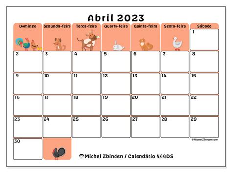 Calendário De Abril De 2023 Para Imprimir “481ds” Michel Zbinden Pt