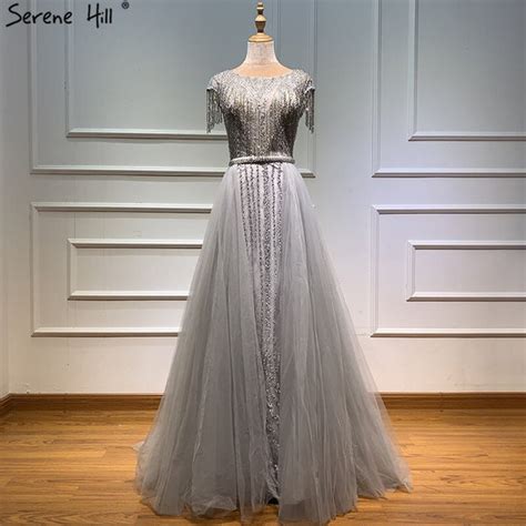 serene hill grey luxury with train evening dresses gowns 2023 beading tassel cap sleeve for