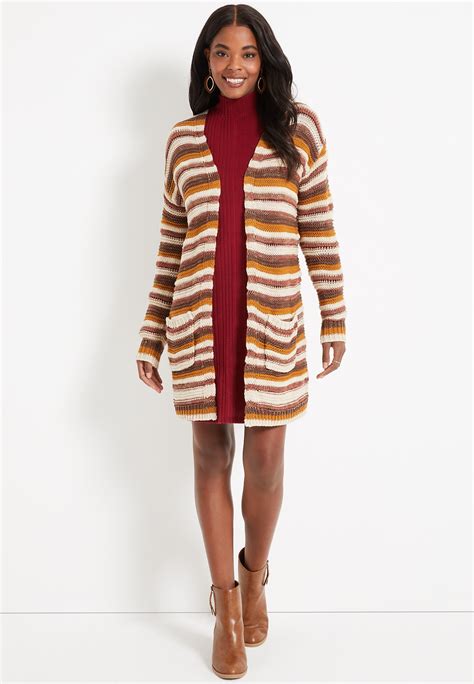 Striped Long Sleeve Duster Cardigan Maurices