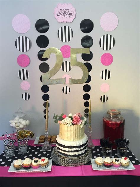 Gold Pink And Black 25th Birthday Party Dessert Table See More Party