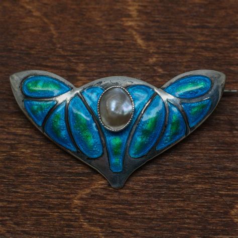 C1900 Liberty And Co Art Nouveau Enamel Brooch Pippin Vintage Jewelry