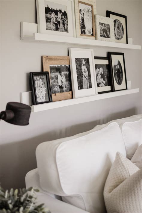 DIY Picture Ledge - White Picket Farmhouse | Gallery wall living room ...