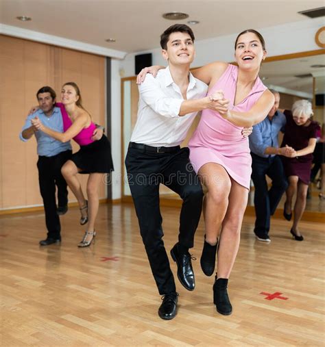Young Happy Couple Performing A Paired Dance In Ballroom Stock Image Image Of Class