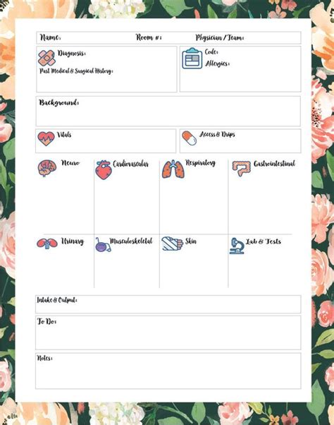 Single Patient Report Sheet Charting For Nurses Nursing School