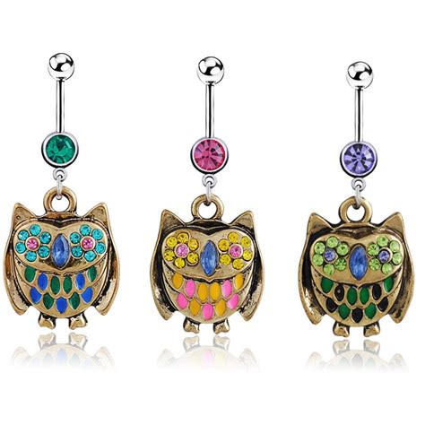 1pc Kawaii Owl Belly Button Rings 316l Surgical Steel Fashion Navel