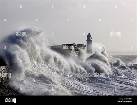 Stormy Seas Batter Porthcawl Pier Stock Photo Alamy