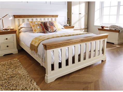 Farmhouse Country Oak Cream Painted Slatted 4ft 6 Inches Double Bed