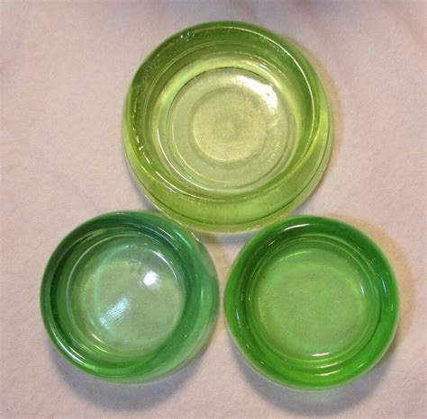 3 Vintage Green Depression Glass Furniture Coasters Casters 2 Anchor