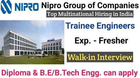 Trainee Engineer Vacancies In Nipro India I Fresher Jobs I Mechanical
