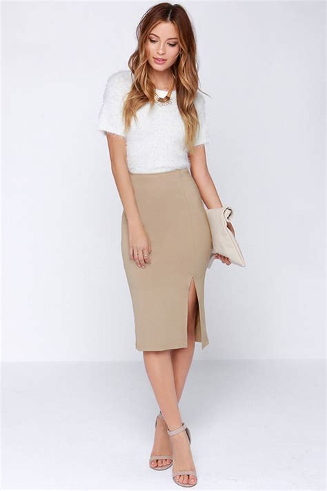 Chic Beige Skirt Bodycon Skirt Midi Skirt Pencil Skirt 2900