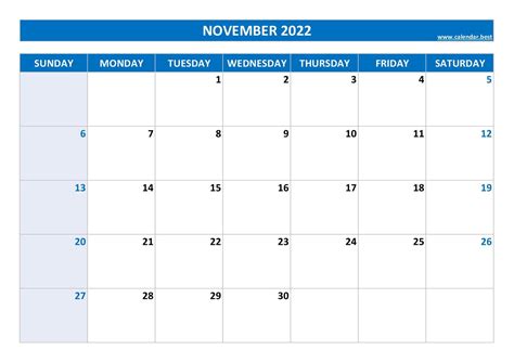 November 2022 Calendar Calendarbest