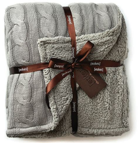 Cable Knit Sherpa Oversized Throw Reversible Blanket Faux Sheepskin