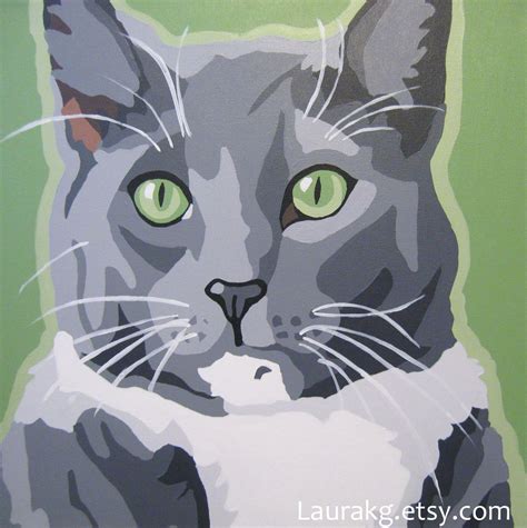 Pop cat animated gif maker. Grey Cat Green Pop Art Painting http://laurakg.etsy.com ...
