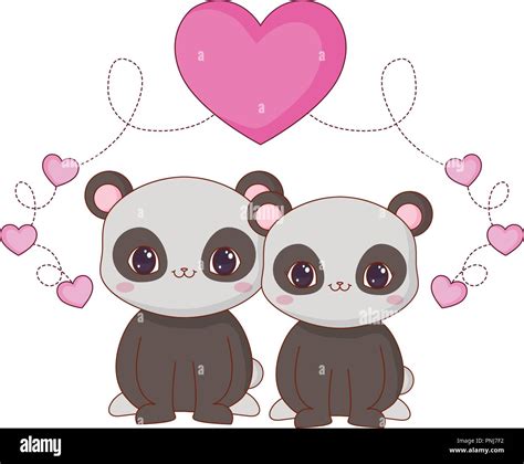 Cute Couple Panda Love Animals Romance Vector Illustration Stock Vector