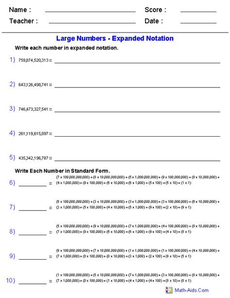 5th Grade Expanded Form Worksheets With Answers Kidsworksheetfun
