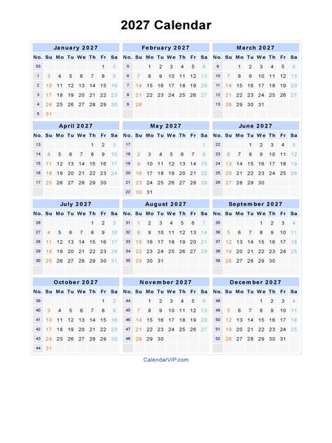 2027 Calendar Blank Printable Calendar Template In Pdf Word Excel