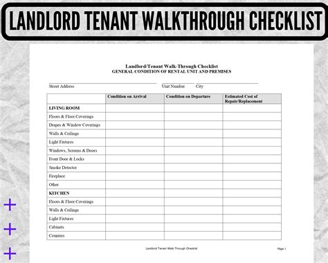 Landlord Tenant Walkthrough Checklist Form Landlord Tenant