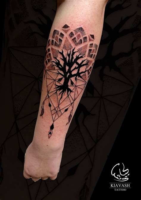 Geometric Dotwork Tree Tattoo