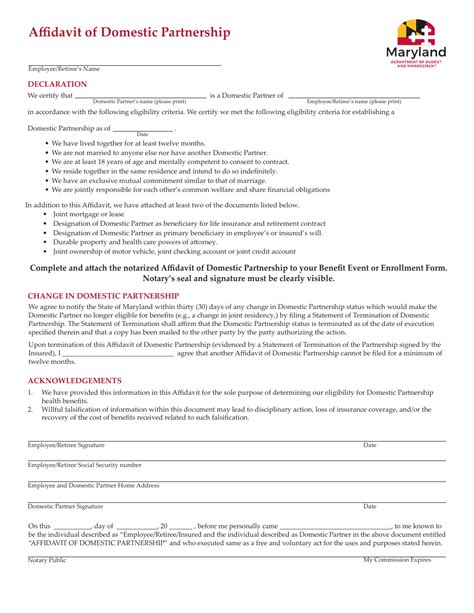 Maryland Affidavit Of Domestic Partnership Fill Out Sign Online And Download Pdf Templateroller
