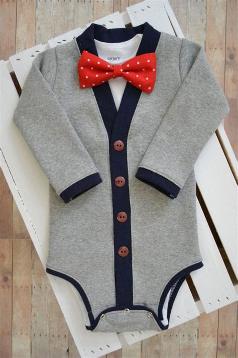 Preppy Baby Cardigan And Bow Tie Set Gray And Navy Blue With