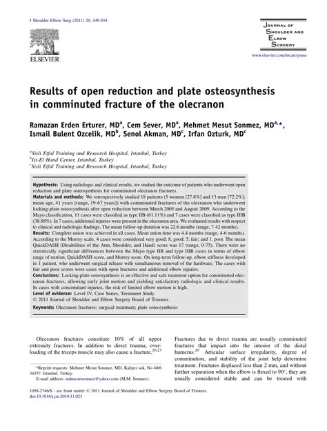 Pdf Results Of Open Reduction And Plate Osteosynthesis In Comminuted