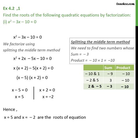 3x 2 2x 1 0 Using Quadratic Formula - Ex 4.2, 1 - Find roots by factorization (i) x2 - 3x - 10 = 0