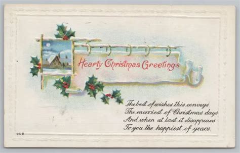 Holiday~home Frame And Holly And Christmas Greeting Poem~vintage Postcard