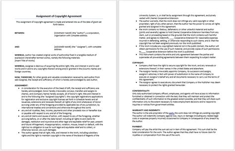 assignment  copyrights agreement template word